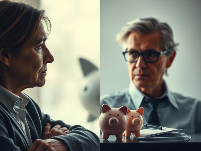 Couple de seniors consultant un avocat pour divorce, évoquant la retraite et la prestation compensatoire